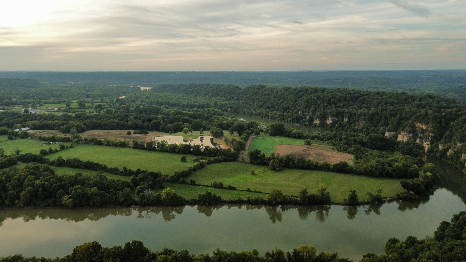 Aerial view of the Harpeth River and Tennessee farmland